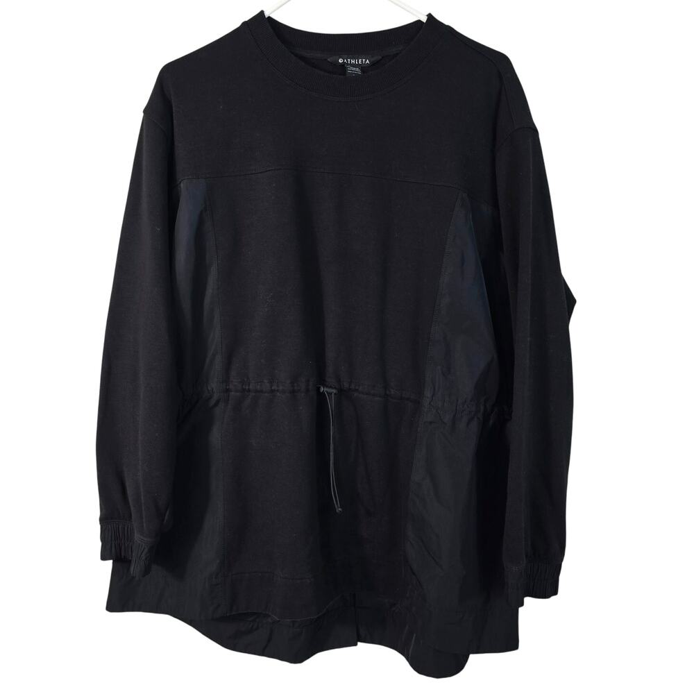 Athleta Triumph Hybrid Sweatshirt Women’s L Black Crewneck Cinch Waist Athletic